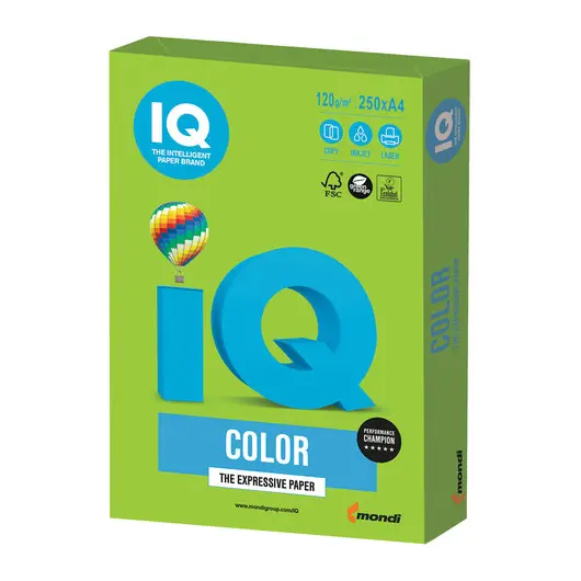 Бумага IQ color, А4, 120 г/м2, 250 л., интенсив, ярко-зеленая, MA42, фото 1