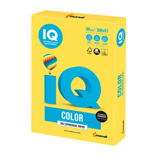 Бумага IQ color БОЛЬШОЙ ФОРМАТ (297х420 мм), А3, 80 г/м2, 500 л., интенсив канареечно-желтая, CY39, фото 1