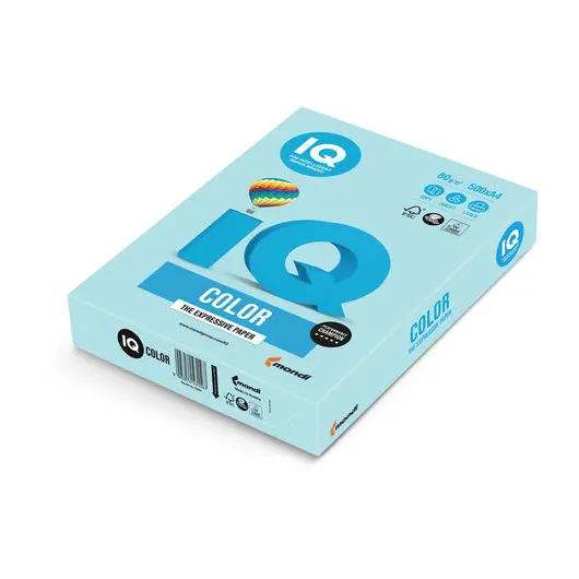Бумага IQ color, А4, 80 г/м2, 500 л., пастель, голубая, MB30, фото 1
