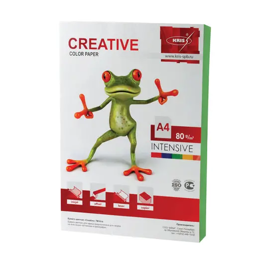 Бумага CREATIVE color (Креатив) А4, 80 г/м2, 100 л., интенсив зеленая, БИpr-100з, фото 1