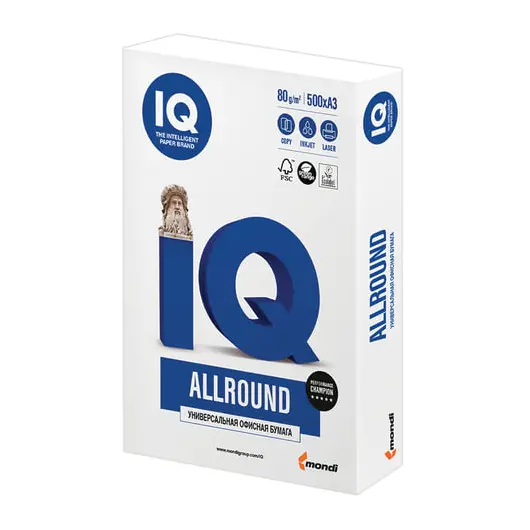 Бумага IQ Allround A3, 80 г/м2, 500 л, 162%, фото 1