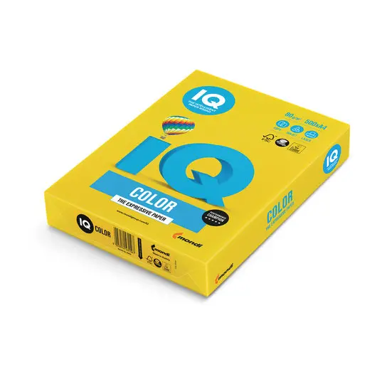 Бумага IQ color, А4, 80 г/м2, 500 л., интенсив, ярко-желтая, IG50, фото 1
