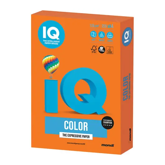 Бумага IQ color, А4, 120 г/м2, 250 л., интенсив, оранжевая, OR43, фото 1