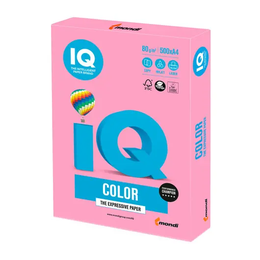 Бумага IQ color, А4, 80 г/м2, 500 л., пастель, розовая, PI25, фото 1