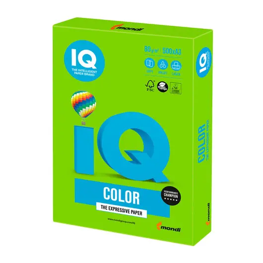 Бумага IQ color БОЛЬШОЙ ФОРМАТ (297х420 мм), А3, 80 г/м, 500 л., интенсив, ярко-зеленая, MA42, фото 1