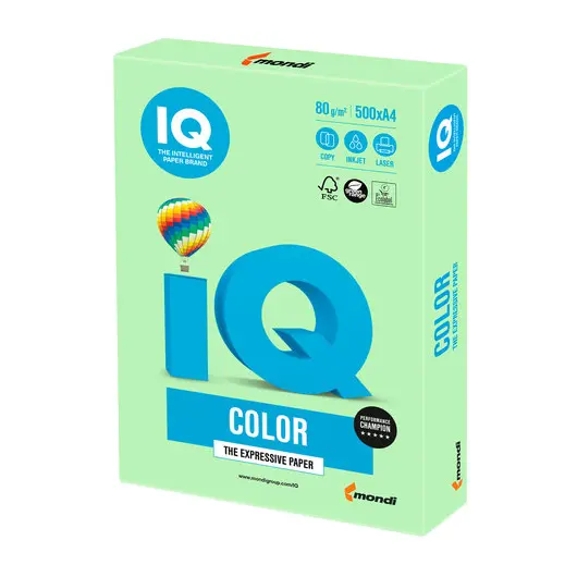 Бумага IQ color, А4, 80 г/м2, 500 л., пастель, зеленая, MG28, фото 1