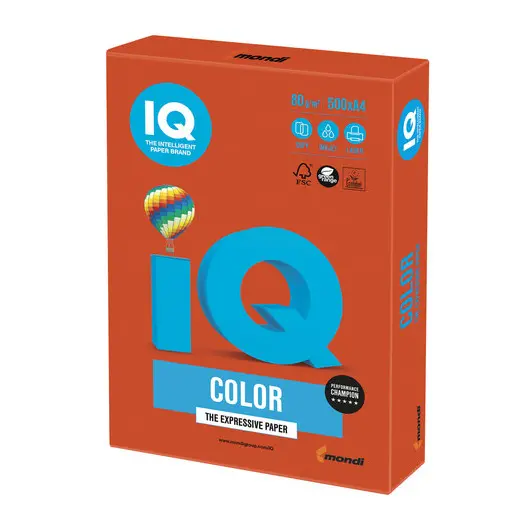Бумага IQ color, А4, 80 г/м2, 500 л., интенсив, красный кирпич, ZR09, фото 1