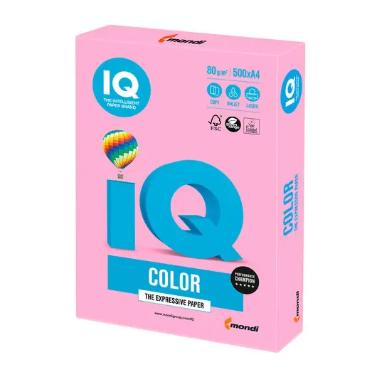 Бумага IQ color, А4, 80 г/м2, 500 л., неон, розовая, NEOPI, фото 1