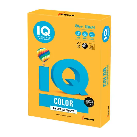 Бумага IQ color, А4, 80 г/м2, 500 л., неон, оранжевая, NEOOR, фото 1