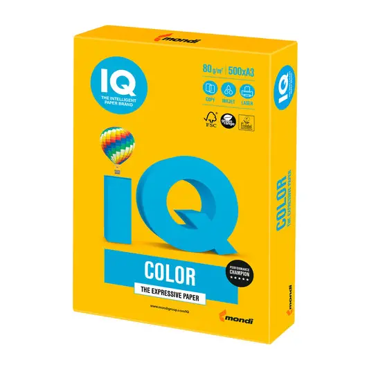 Бумага IQ color БОЛЬШОЙ ФОРМАТ (297х420 мм), А3, 80 г/м, 500 л., интенсив, солнечно-желтая, SY40, фото 1