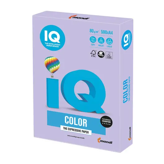Бумага IQ color, А4, 80 г/м2, 500 л., умеренно-интенсив, бледно-лиловая, LA12, фото 1