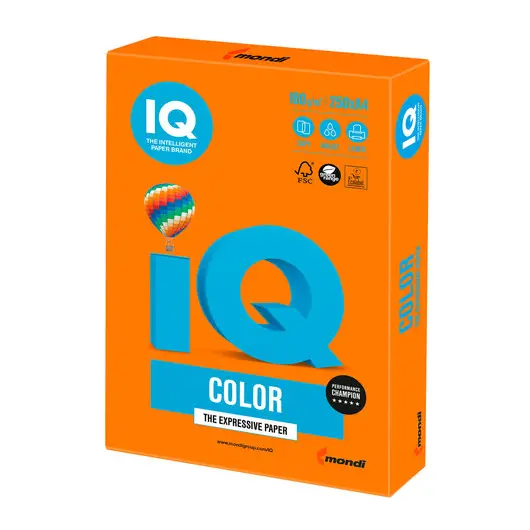 Бумага IQ color, А4, 160 г/м2, 250 л., интенсив, оранжевая, OR43, фото 1