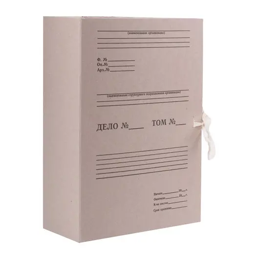 Короб архивный STAFF, 100 мм, переплетный картон, 2 хлопчатобумажные завязки, до 700 листов, 110930, фото 3