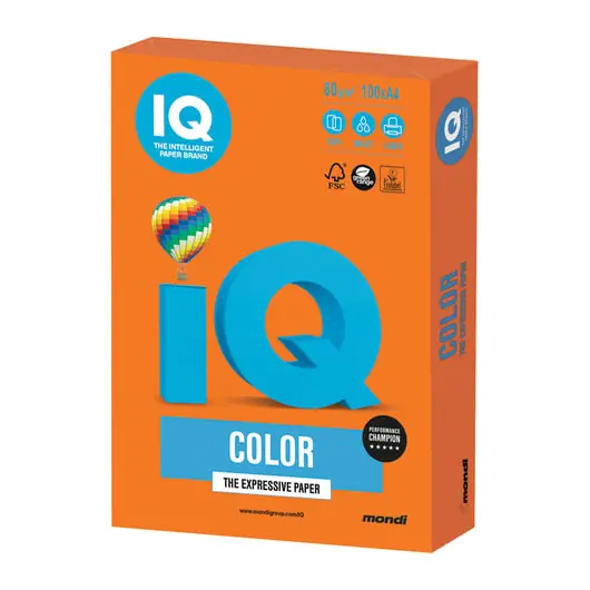 Бумага IQ color, А4, 80 г/м2, 100 л., интенсив, оранжевая, OR43, фото 1