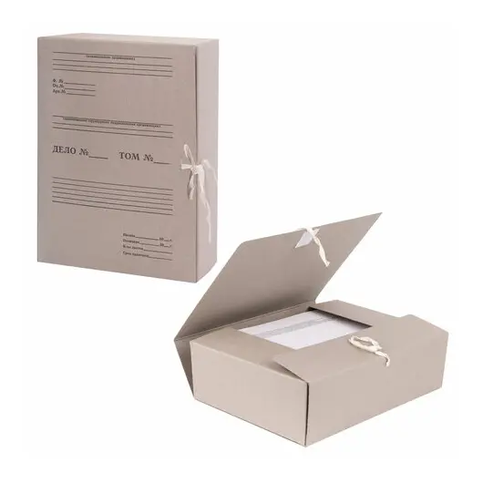 Короб архивный STAFF, 100 мм, переплетный картон, 2 хлопчатобумажные завязки, до 700 листов, 110930, фото 9
