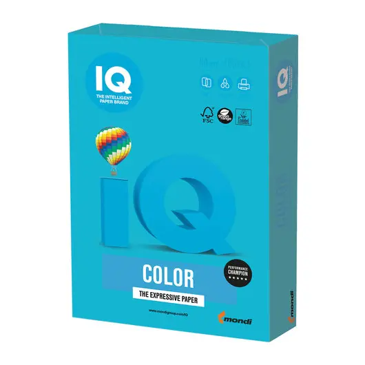 Бумага IQ color, А4, 80 г/м2, 100 л., интенсив, светло-синяя, AB48, фото 1