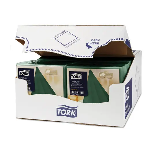 Салфетки бумажные нетканые сервировочные TORK &quot;LinStyle Premium&quot;, 39х39 см, 50 шт., темно-зеленые, 478847, фото 3
