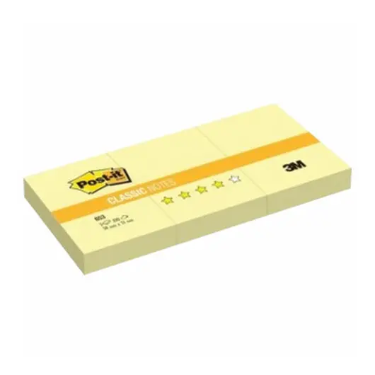 Блоки самоклеящиеся (стикер) POST-IT ORIGINAL 38х51 мм, КОМПЛЕКТ 3 шт. по 100 листов, желтые, 653, фото 1