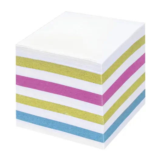 Блок для записей STAFF непроклеенный, куб 8*8*8 см, цветной, чередование с белым, ХХХ, фото 3