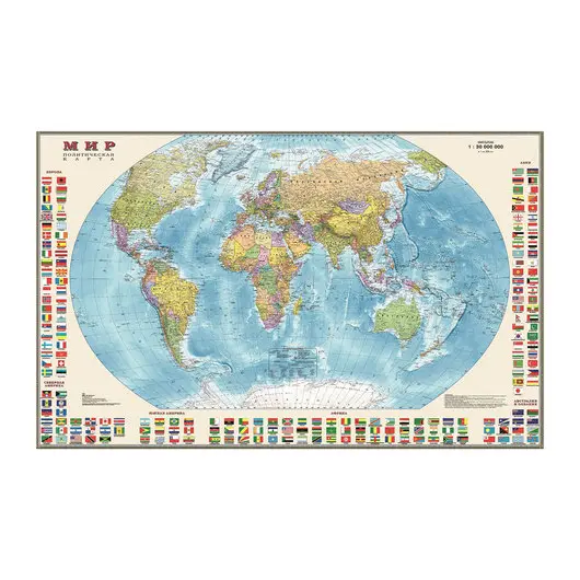 Карта настенная &quot;Мир. Политическая карта с флагами&quot;, М-1:30 млн., размер 122х79 см, ламинированная, тубус, 377, фото 1