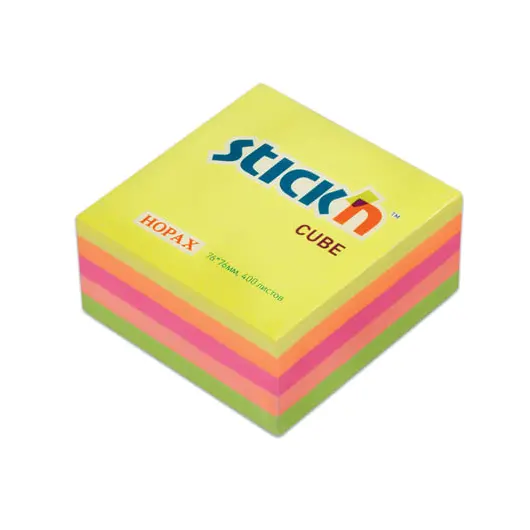 Блок самоклеящийся (стикер) HOPAX, 76х76 мм, 400 л., 5 цветов, неон, 21012, фото 1