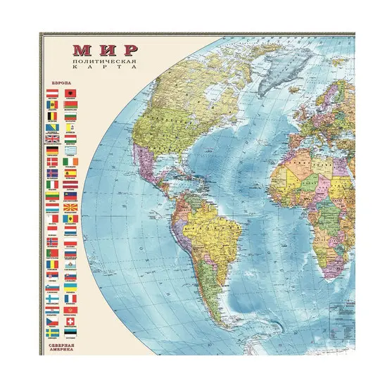 Карта настенная &quot;Мир. Политическая карта с флагами&quot;, М-1:30 млн., размер 122х79 см, ламинированная, тубус, 377, фото 2