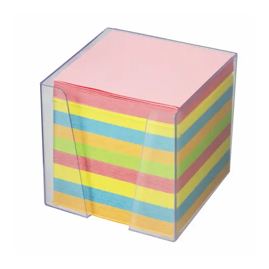 Блок для записей BRAUBERG в подставке прозрачной, куб 9х9х9 см, цветной, 122225, фото 2
