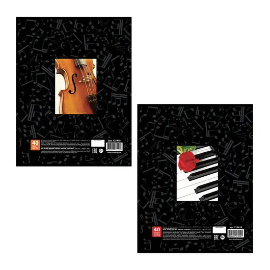 Тетрадь для нот А4, 40 л., BRAUBERG, обложка мелованный картон, вертикальная, 2 вида, 125418, фото 2