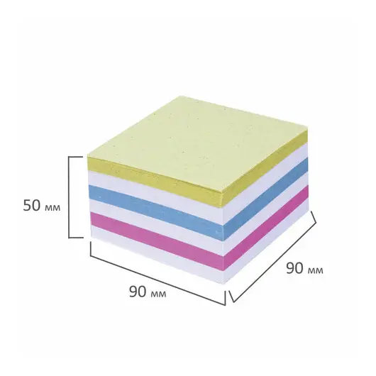 Блок для записей STAFF непроклеенный, куб 9х9х5 см, цветной, чередование с белым, 126365, фото 5