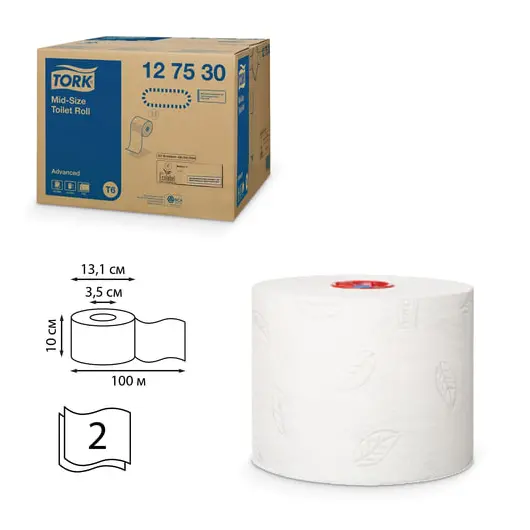 Бумага туалетная 100 м, TORK (Система Т6), комплект 27 шт., Advanced, 2-слойная, белая, 127530, фото 1