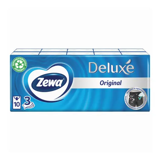 Платки носовые ZEWA Delux, 3-х слойные, 10 шт. х (спайка 10 пачек), 51174, фото 1