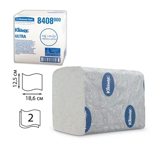 Бумага туалетная KIMBERLY-CLARK Kleenex, комплект 36 шт., Ultra, листовая, 200 л., 18,6х12,5 см, 2-слойная, диспенсер 601545, 8408, фото 1