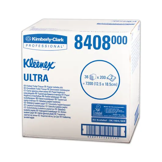 Бумага туалетная KIMBERLY-CLARK Kleenex, комплект 36 шт., Ultra, листовая, 200 л., 18,6х12,5 см, 2-слойная, диспенсер 601545, 8408, фото 2
