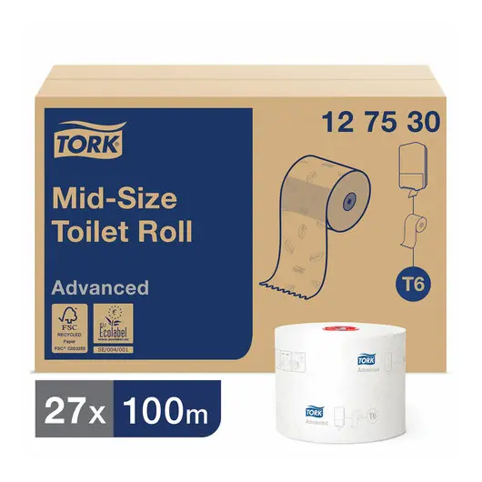 Бумага туалетная 100 м, TORK (Система Т6), комплект 27 шт., Advanced, 2-слойная, белая, 127530, фото 3