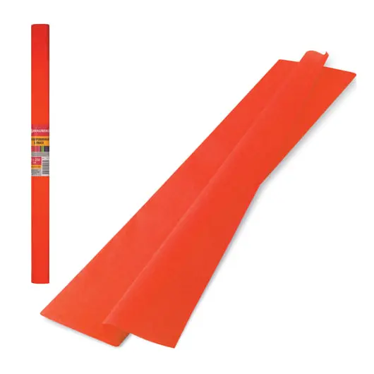 Цветная бумага крепированная плотная, растяжение до 45%, 32 г/м2, BRAUBERG, рулон, оранжевая, 50х250 см, 126530, фото 1