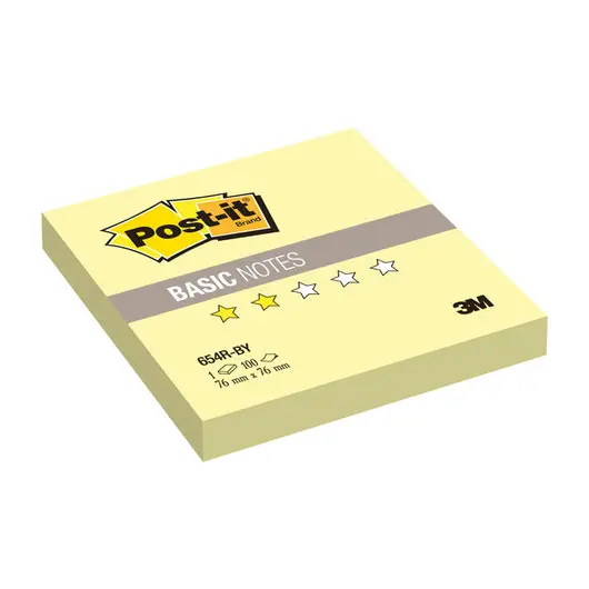 Блок самоклеящийся (стикер) POST-IT Basic, 76х76 мм, 100 л., желтый, 654R-BY, фото 1