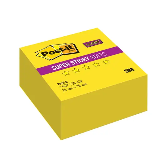 Блок самоклеящийся (стикер) POST-IT Super Sticky, 76х76 мм, 350 л., неоновый желтый, 2028-S, фото 1