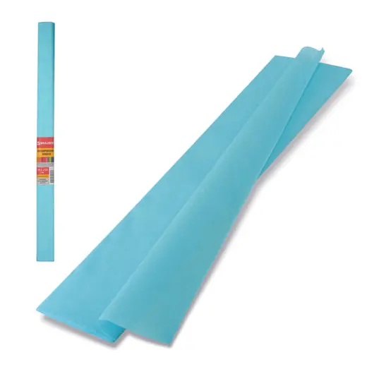 Цветная бумага крепированная плотная, растяжение до 45%, 32 г/м2, BRAUBERG, рулон, голубая, 50х250 см, 126534, фото 1