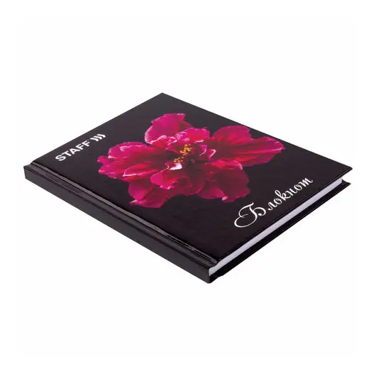 Блокнот МАЛЫЙ ФОРМАТ (110х147 мм) А6, 80 л., твердый переплет, ламинированная обложка, клетка, STAFF, &quot;Красный цветок на черном&quot;, 127212, фото 3