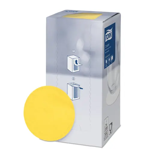 Подставки под чашку (коастер) бумажные TORK, комплект 250 шт., желтые, 8-слойные, диаметр 9 см, круглый край, 470244, фото 1