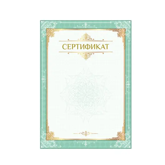 Сертификат А4, вертикальный бланк №1, мелованный картон, конгрев, тиснение фольгой, BRAUBERG, 128372, фото 1