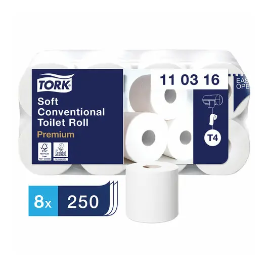 Бумага туалетная TORK (Система Т4), 3-слойная, спайка 8 шт. х 29,5 м, Premium, 110316, фото 2