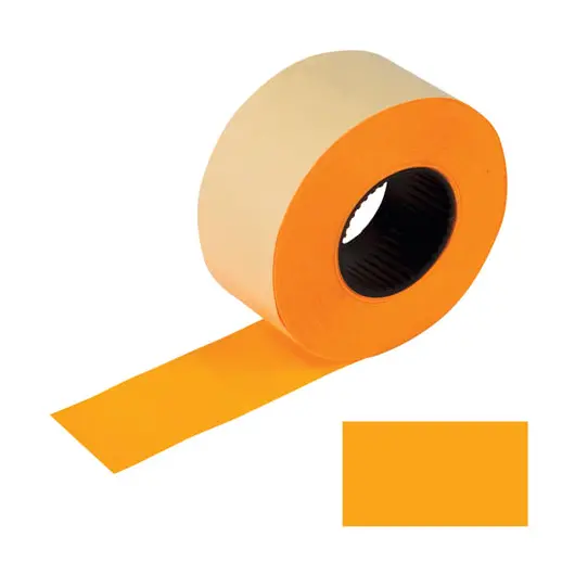 Этикет-лента 26х16 мм, прямоугольная, оранжевая, комплект 5 рулонов по 800 шт., BRAUBERG, 128459, фото 1