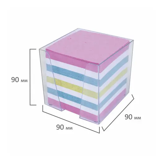 Блок для записей STAFF в подставке прозрачной, куб 9х9х9 см, цветной, чередование с белым, 129206, фото 4