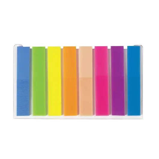 Закладки клейкие STAFF, НЕОНОВЫЕ пластиковые, 45х8 мм, 8 цветов х 20 листов, на пластиковом основании, 129354, фото 2