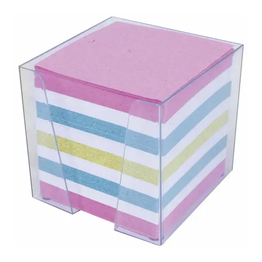 Блок для записей STAFF в подставке прозрачной, куб 9х9х9 см, цветной, чередование с белым, 129206, фото 2