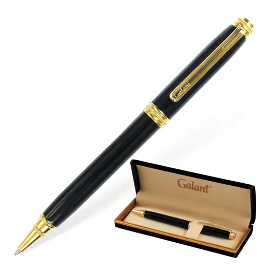 Ручка подарочная шариковая GALANT &quot;Black&quot;, корпус черный, золотистые детали, пишущий узел 0,7 мм, синяя, 140405, фото 1