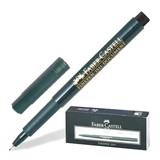 Ручка капиллярная FABER-CASTELL &quot;Finepen 1511&quot;, ЧЕРНАЯ, корпус темно-зеленый, линия 0,4 мм, 151199, фото 1
