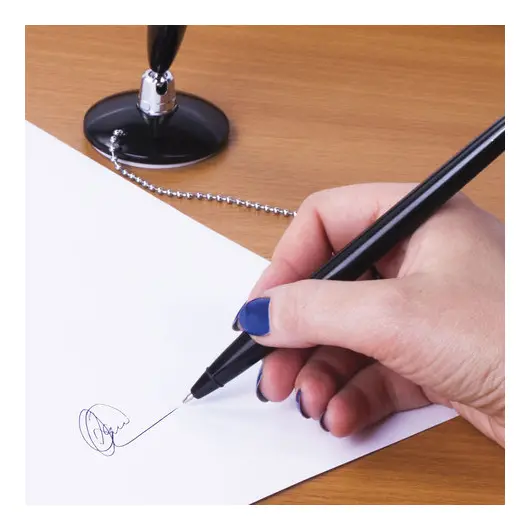 Ручка шариковая настольная BRAUBERG &quot;Стенд-Пен Блэк1&quot;, СИНЯЯ, цепочка, корпус черный, линия письма 0,5 мм, 140889, фото 10