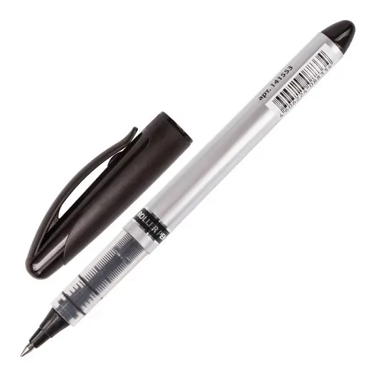 Ручка-роллер BRAUBERG &quot;Control&quot;, ЧЕРНАЯ, корпус серебристый, узел 0,5 мм, линия письма 0,3 мм, 141553, фото 2